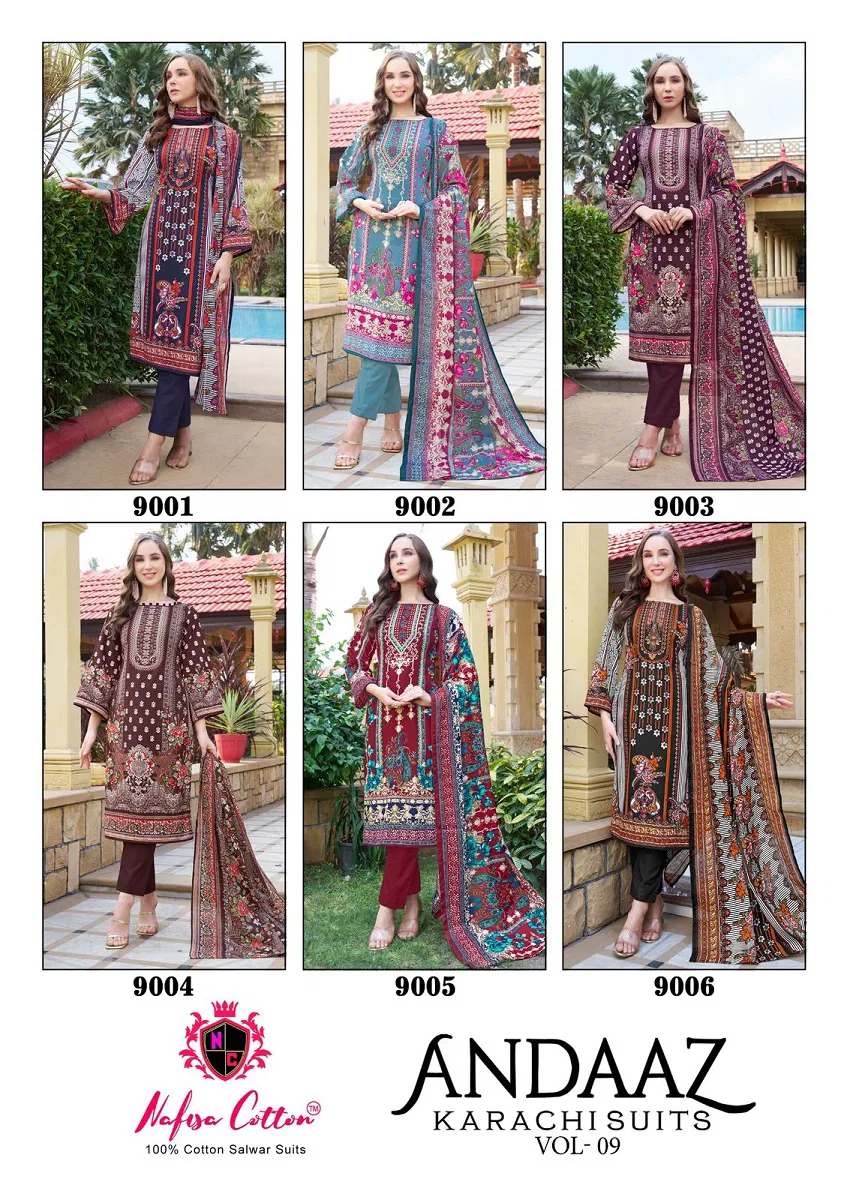 Andaaz Vol 9 By Nafisa Printed Karachi Cotton Dress Material Suppliers In India